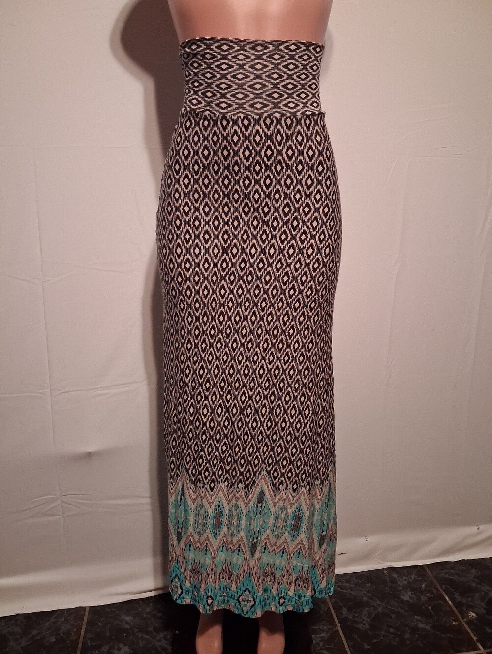 Living Doll LA Aztec Print Maxi Skirt Foldover Waist Size XS